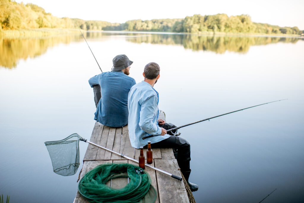 Two men fishing on the lake